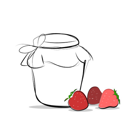 Strawberry jam colored sketch icon isolated, ranking mark. Modern simple flat favorite sign. Concept. Trendy sketch decoration symbol for website design, web banner, shop.のイラスト素材