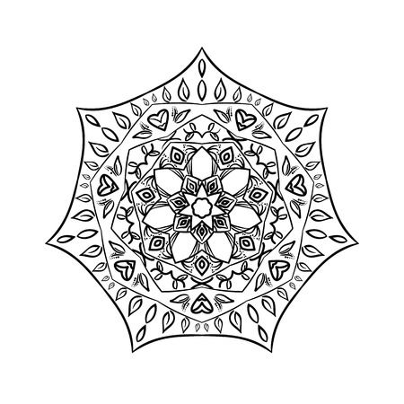 Buddhist philosophy, mandala pattern background. Yoga asanas meditation Indian knowledge Asian decorative painting.のイラスト素材