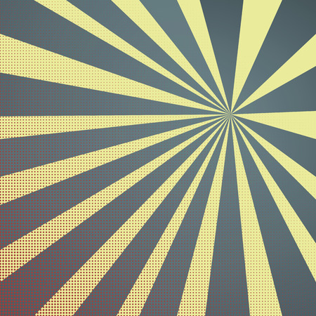 Colored back Pop-Art Style blue yellow background, Llichtenstein pop art. Comic backdrop sunlight, line space. Funny halftone comics book radial template. Vector illustrationのイラスト素材