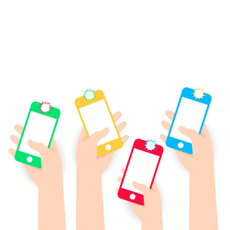 White flat Hands holding phone makes selfieのイラスト素材