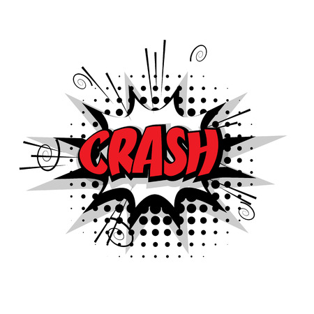Lettering crash. Comic text sound effects pop art style vector. Sound bubble speech phrase comic text cartoon expression sounds illustration. Comic text background templateのイラスト素材