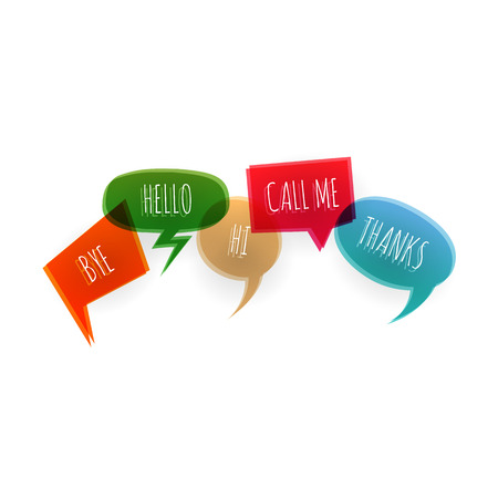 Set text speech bubble icons glitch style white background. Banner text design vsh effect, glitch, noise people presentation communication, web banner. Vector illustration text cloud glitch.のイラスト素材