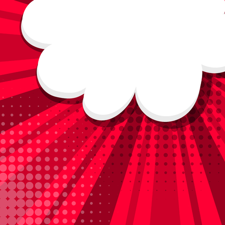 Blank red comic balloon template. Comic speech bubbles halftone dot background style pop art. Comic text dialog empty cloud pop art. Creative idea conversation comic background sketch explosionのイラスト素材