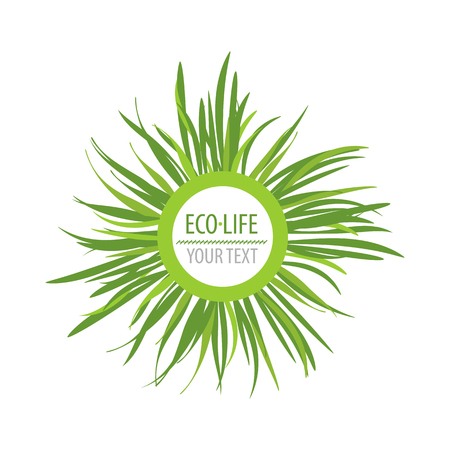 Nature concept green grass text Eco Life, vector illustration. Eco symbol icon, banner, sticker. Bio world concept. Clean Earth.のイラスト素材