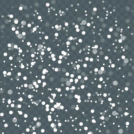 Random falling white snowflakes transparent background. Abstract pattern. Glitter banner for greeting, Christmas and New Year card, invitation, postcard. Vector illustration sparkling lights.のイラスト素材