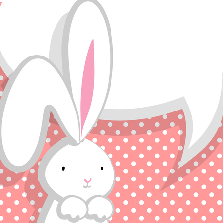 White cute rabbit pink comic bubbleのイラスト素材