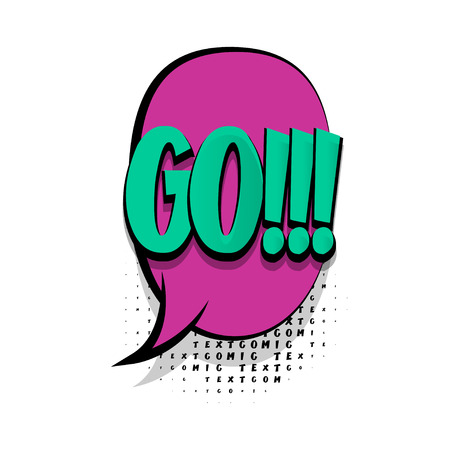 Lettering go. Comics book balloon. Bubble icon speech phrase. Cartoon exclusive font label tag expression. Comic text sound effects. Sounds vector illustration.のイラスト素材