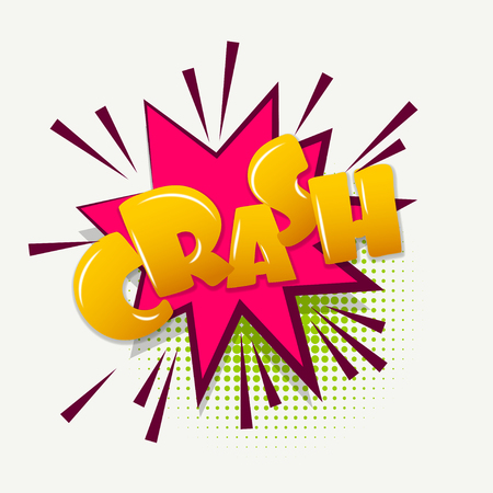 Lettering crash. Comics book balloon. Bubble icon speech phrase. Cartoon exclusive font label tag expression. Comic text sound effects. Sounds vector illustration.のイラスト素材
