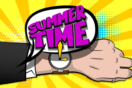 Summer time comic text hand watch pop artのイラスト素材