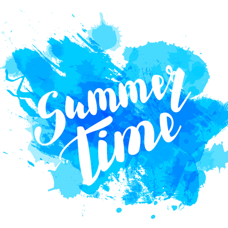 Hello summer blue colored hand letteringのイラスト素材