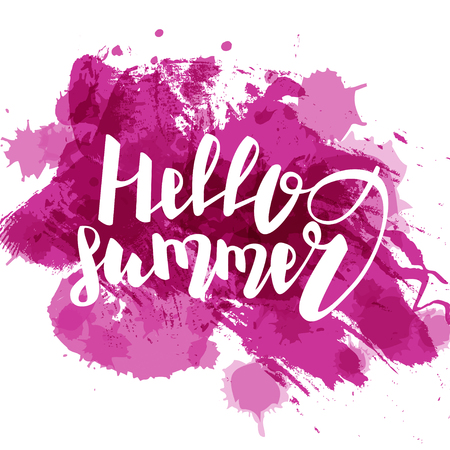 Hello summer purple colored hand letteringのイラスト素材