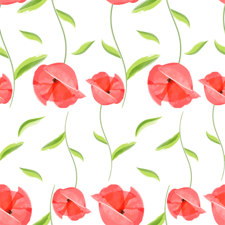 Vintage hand drawn little bloom poppies old floral fashion design. Fresh watercolor red poppy seamless pattern. Flower colored provence wallpaper textiles, bed linen decor.のイラスト素材