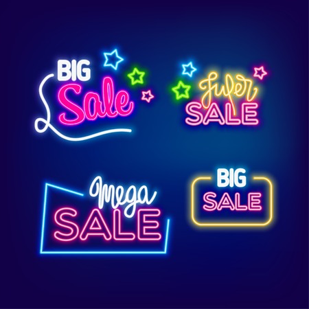 Neon mega big sale bannerのイラスト素材