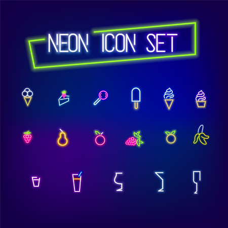 Neon cafe bar food icon setのイラスト素材