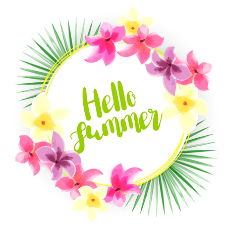 Summer palm orchid tropical card.のイラスト素材