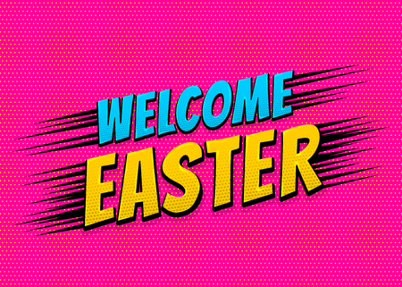 Happy Easter comic text pop art vintage poster.のイラスト素材