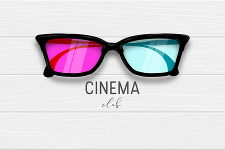 Cinema 3d glasses with wooden bannerのイラスト素材