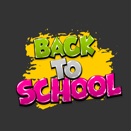 Back to school hand drawn pictures effects. Template comics grunge speech bubble brush halftone dot background.のイラスト素材