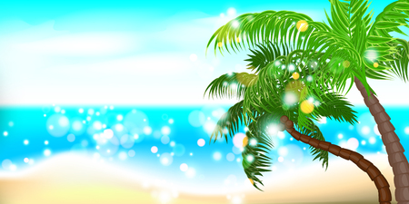 Summer time seashore palm landscape vector illustration.のイラスト素材