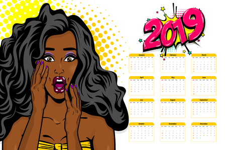 Black african-american young pop art calendarのイラスト素材