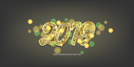 2019 vector magic golden confetti shimmer invintation. Holiday new year dark night background. Sparkle Christmas lights.のイラスト素材