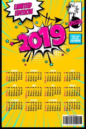2019 retro super hero calendar pop artのイラスト素材