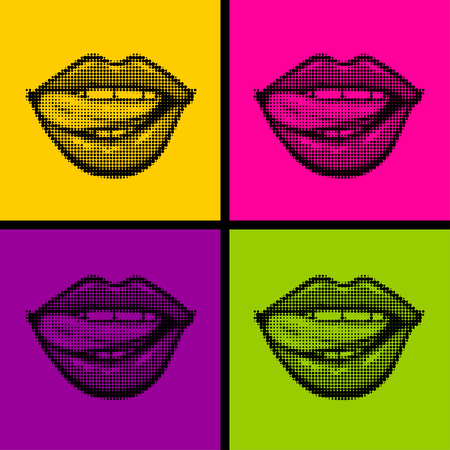Open mouth woman lips tongue pop art styleのイラスト素材