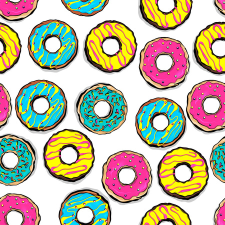 Glazed doughnut seamless pattern pop art isolated on a white background.の写真素材
