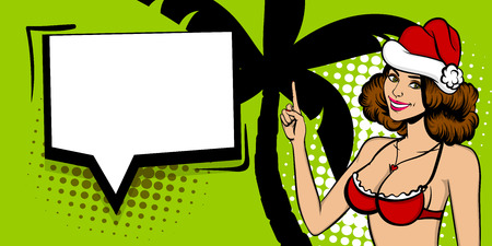 Christmas pop art sexy woman smileのイラスト素材