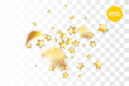 Random falling golden star glitter transparent sparkle background. Christmas banner, New Year greeting, invitation, postcard. Shimmer vector illustration.のイラスト素材