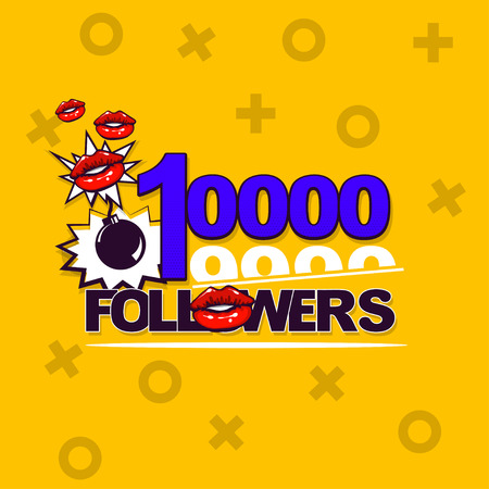 Follower banner comic text pop art design. Pop art comic text background. Web social media post like.Social network blogger chat template. Kiss lips love sign.のイラスト素材