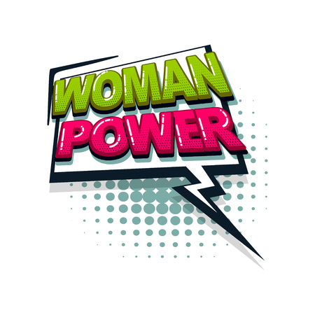 Woman power comic text collection sound effects pop art style. Set vector speech bubble with word and short phrase cartoon expression illustration. Comics book colored background template.のイラスト素材