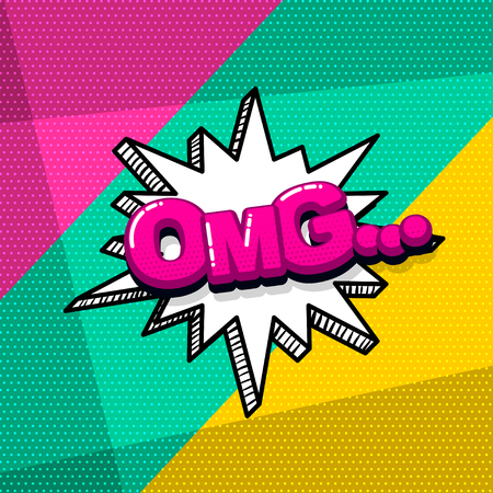 omg ouch oops comic text sound effects pop art style. Vector speech bubble word and short phrase cartoon expression illustration. Comics book colored background template.のイラスト素材
