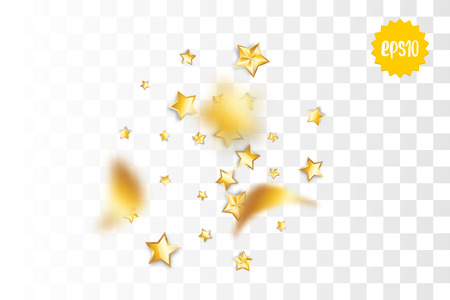 Random falling golden star glitter transparent sparkle background. Christmas banner, New Year greeting, invitation, postcard. Shimmer vector illustration.のイラスト素材