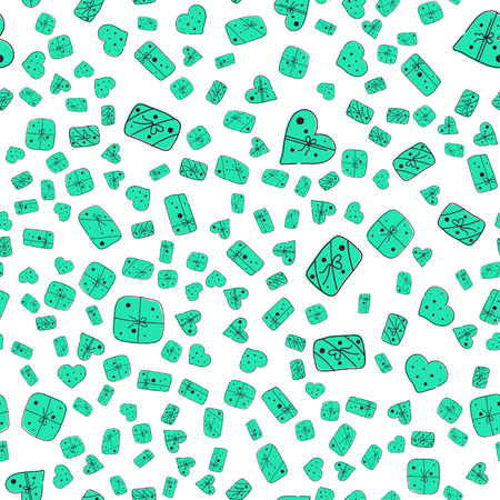 Love seamless valentines day line pattern. Doodle gift box background design. Retro print girl fashion vector textile.のイラスト素材