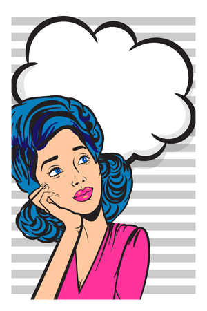 Blue hair woman pop art dream about summerのイラスト素材