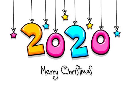 2020 cartoon new year number sketch doodle style.のイラスト素材