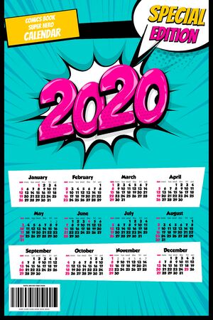 2020 colored calendar pop art vector styleのイラスト素材