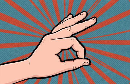 Hand gesture Ok comic book pop art isolated. Like positive gesture. Sketch cartoon retro good symbol arm. Ok like hand gesture vector illustration.のイラスト素材