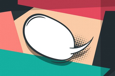 Comic book geometric pop art retro speech bubble background. Abstract vector pattern 80s-90s. Halftone trendy frame for text box banner.のイラスト素材