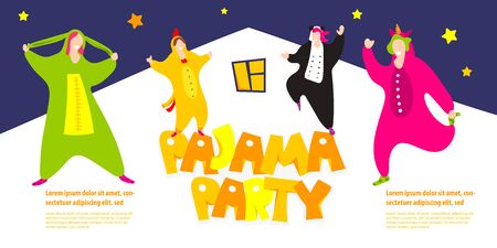 Pajama party happy friends in pajamas costumeのイラスト素材