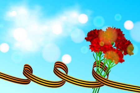 St George ribbon and red carnation on blueのイラスト素材