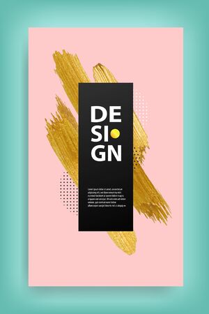 Golden stroke banner luxury frame template. Vector gold brush abstract foil texture frame. Glitter golden stroke poster for business background.のイラスト素材