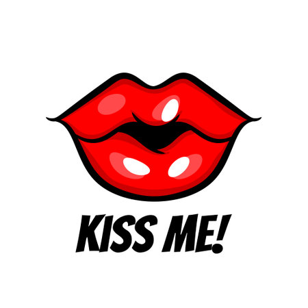 Kiss me red woman lips in pop art style.のイラスト素材