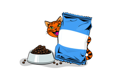 Cheerful cat eagerly awaiting mealtimeのイラスト素材