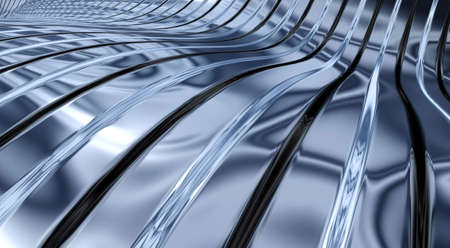 An abstract background in the form of three-dimensional model of corrugated sheet metal, reflecting lightの写真素材