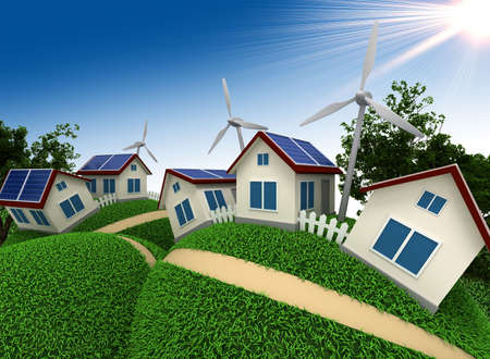 Three-dimensional model of abstract village which is constructed with use of power saving up technologiesの写真素材