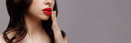 Banner portrait of a beautiful young woman with a well-groomed faceの写真素材