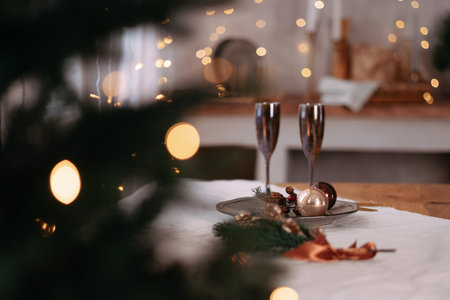 New Years design of the kitchen with wooden furniture.の写真素材