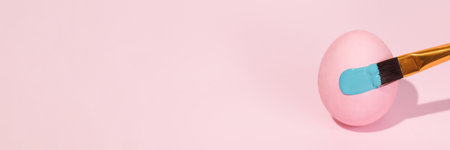 One colored eggs in a flat lay.の写真素材